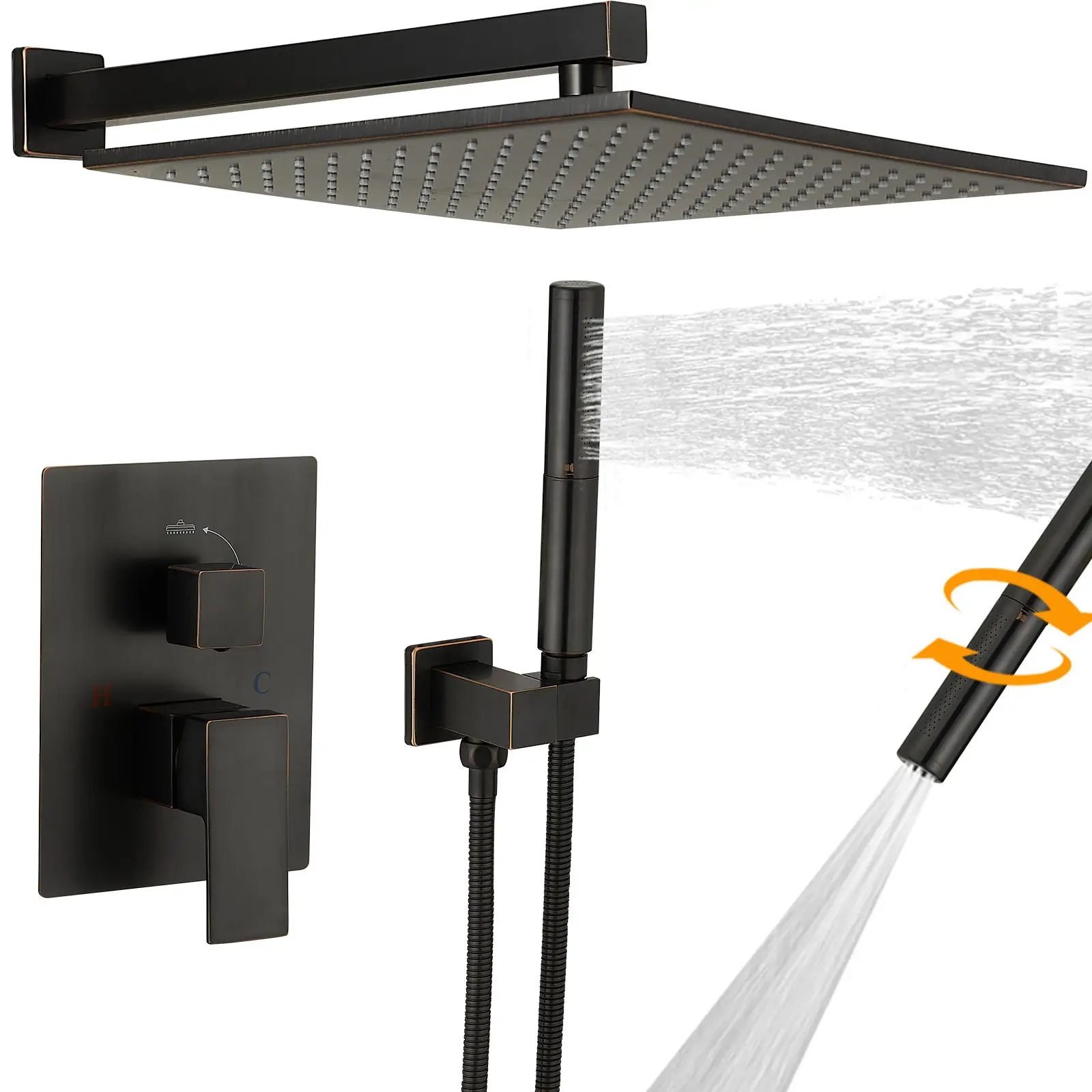 Luxury Concealed Bathroom Rain Mixer Shower Faucet Combo Set Wall Mounted Rainfall Shower Head System