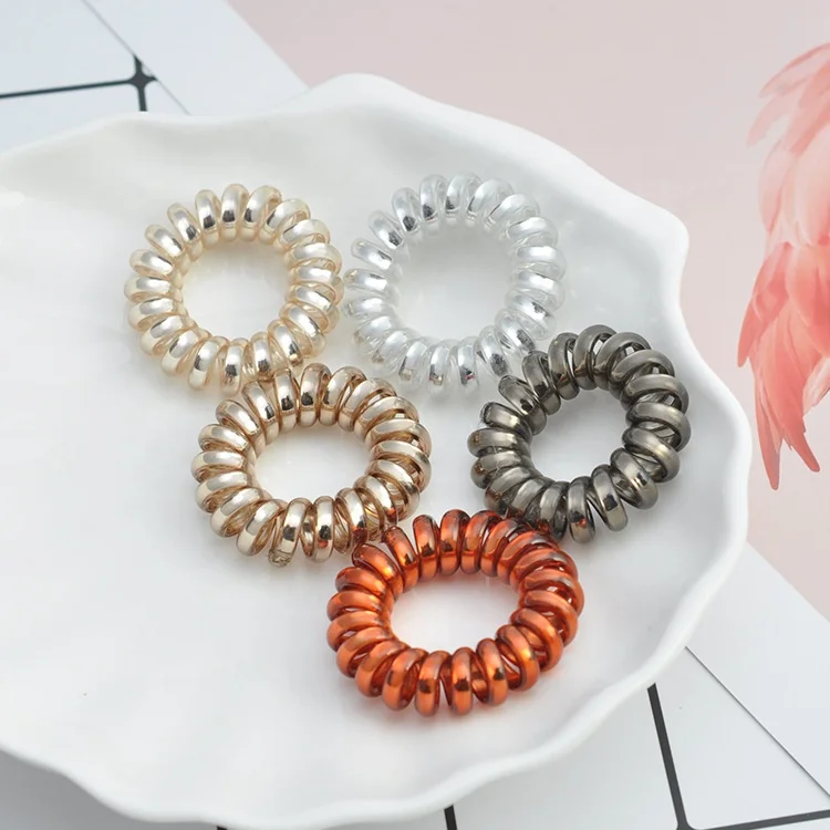 
TR ribbon factory custom logo elastic 15 mm plastic spiral hair tie wholesale 