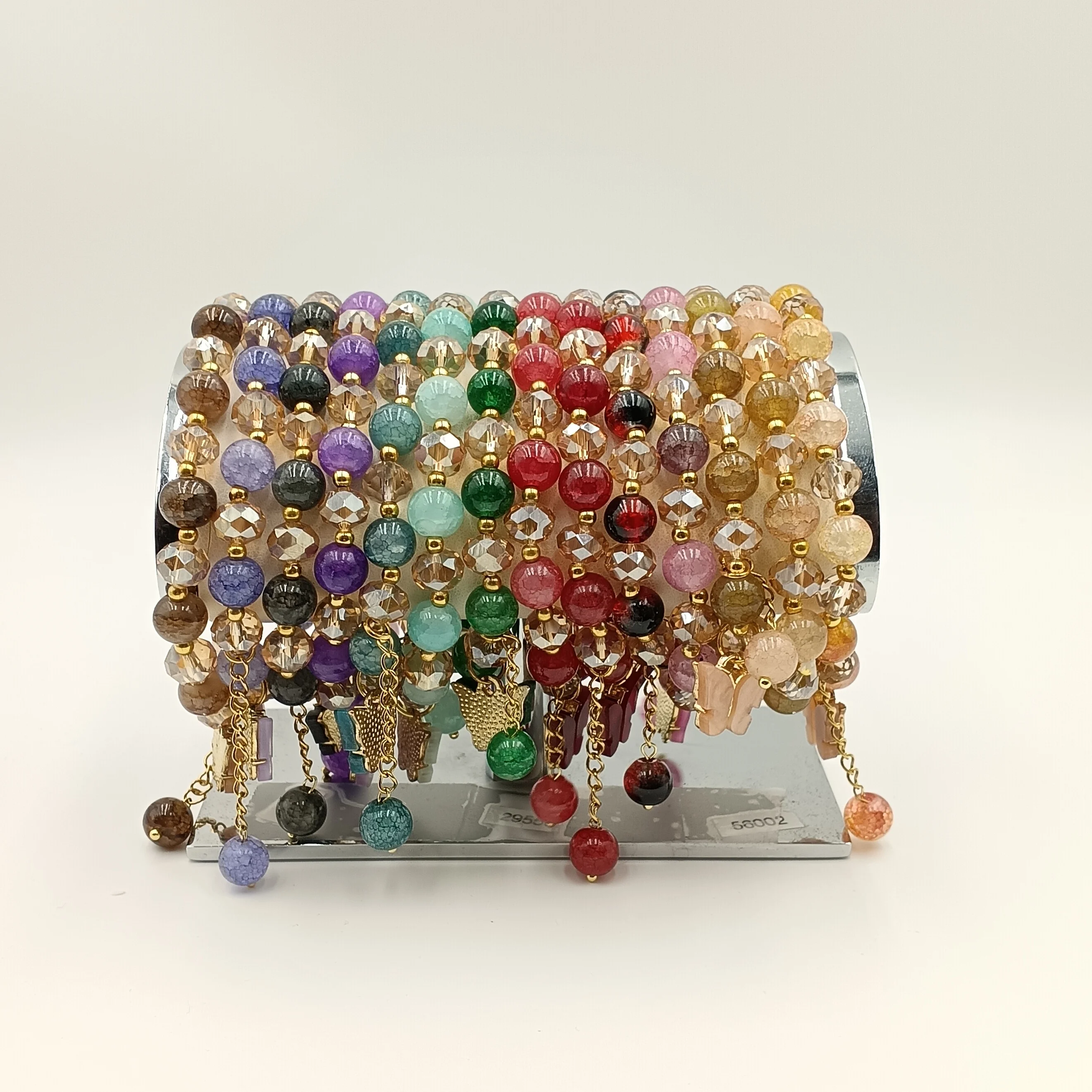 Hot-Selling Instagram 8mm/10mm Handmade Jade Glass Beads Multi-Color Can Be Customized Crystal Butterfly Pendant Bracelet