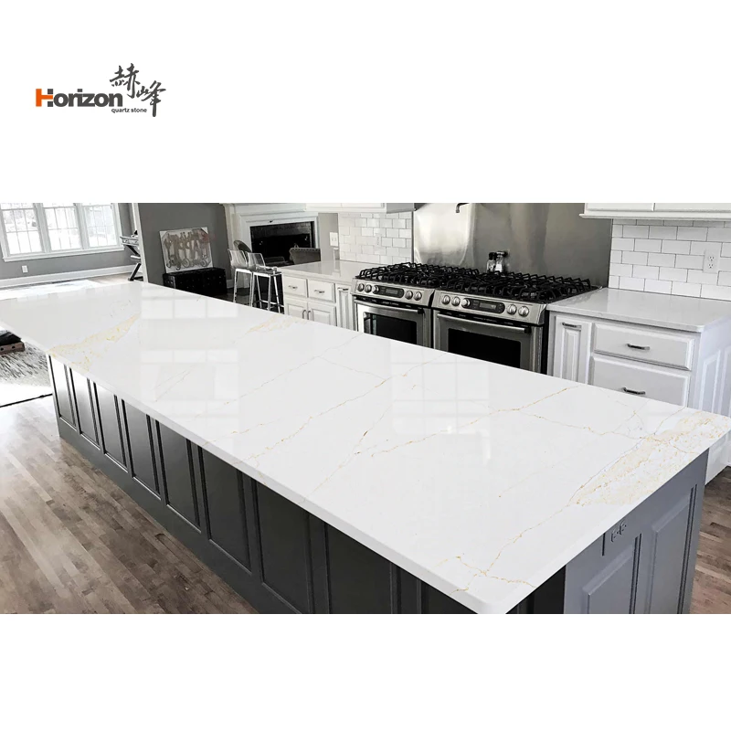 Horizon artificial quartz stone white with grey veins quartz slabs kitchen worktops countertops