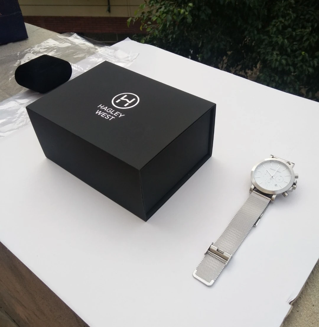 Factory Custom Foil Logo Art Paper Black Magnetic Gift Box Storage Case Watch Packaging Kit