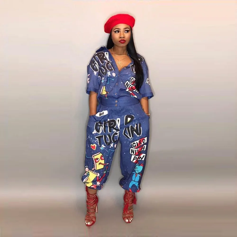 BH456  2022 women spring Sexy plus size alpha printed flared leg pants jumpsuit