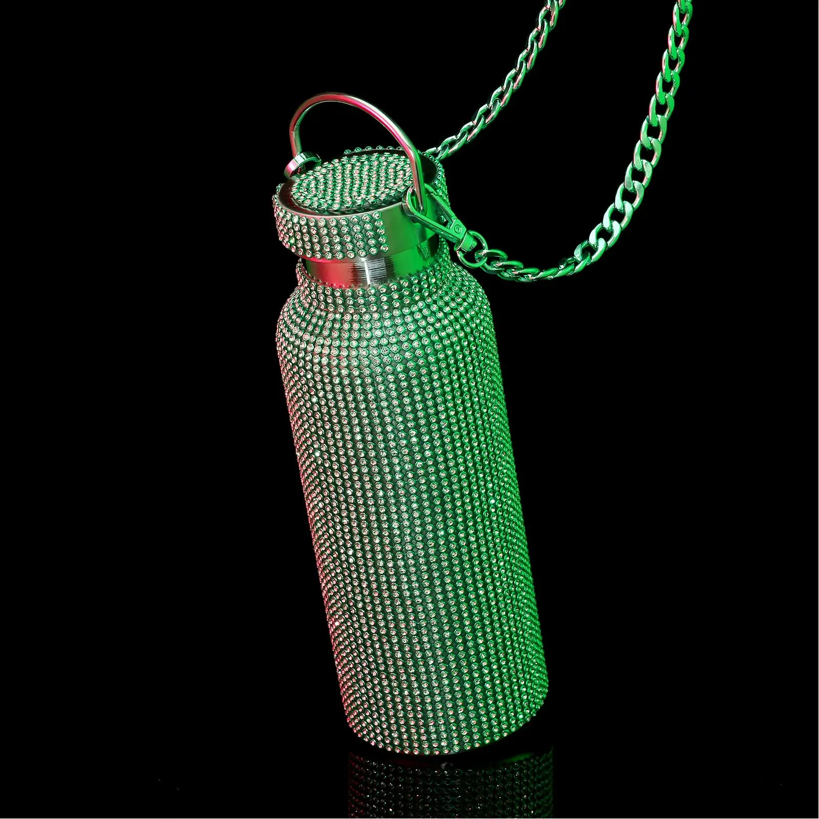 customized diamond silver glitter bling Wide Mouth double wall portable office water bottle