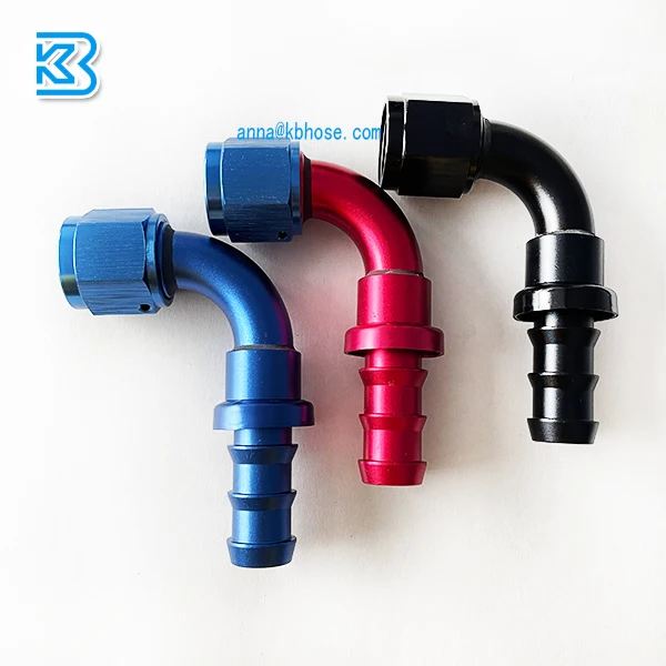 anodized aluminum 90degree an push lock fitting swivel hose barb fitting for braided fuel hose line