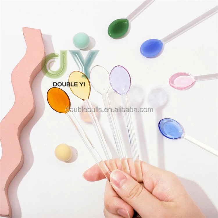 Custom Glass Cocktail Sticks Double-headed Long Handle Drink Stirring Rod Glass Coffee Stir Bar Stirring Spoon
