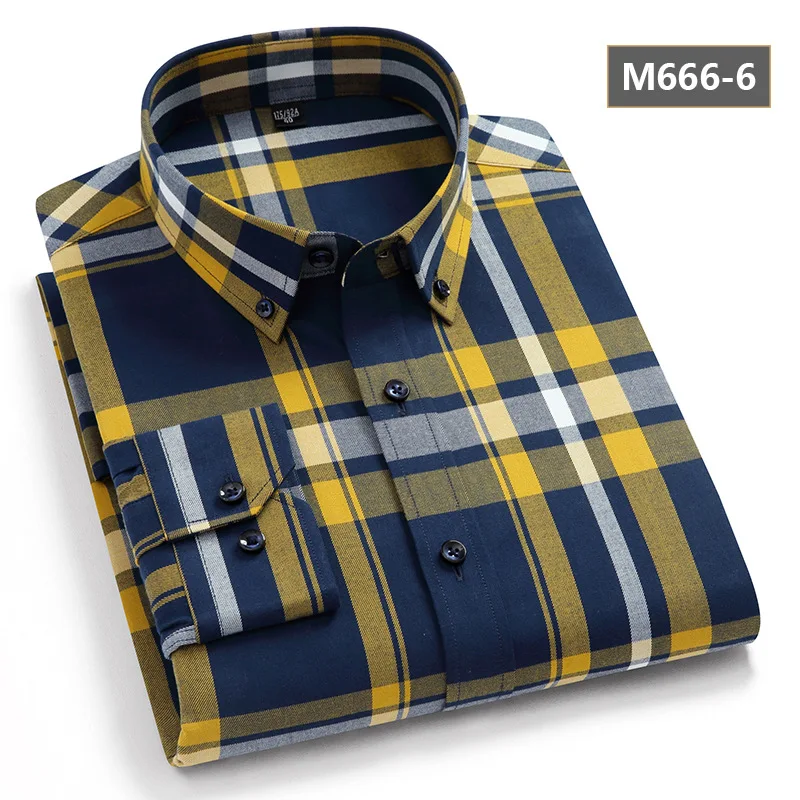 England Custom Logo Autumn High Quality 100% Cotton Long Sleeve Plaid Casual Button Down Shirt for Men