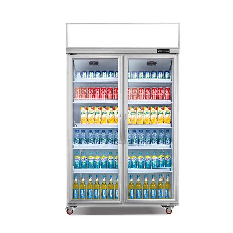 2 Glass Door Drink Beverage Fridge Display Freezer, Supermarket Double Door Commercial Fridge