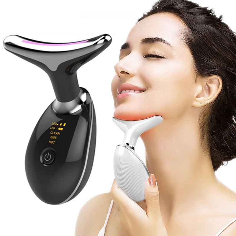KKS beauti product EMS microcurrent facial lift neck device 3 colors led photon therapy vibration face and neck lifting massager