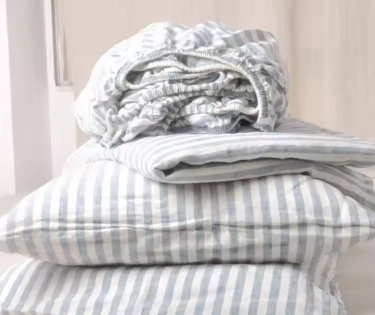 High Quality Comfortable Satin Striped Bedding Set Wholesale Egyptian Cotton Sheets Bedding Set Dual Colours