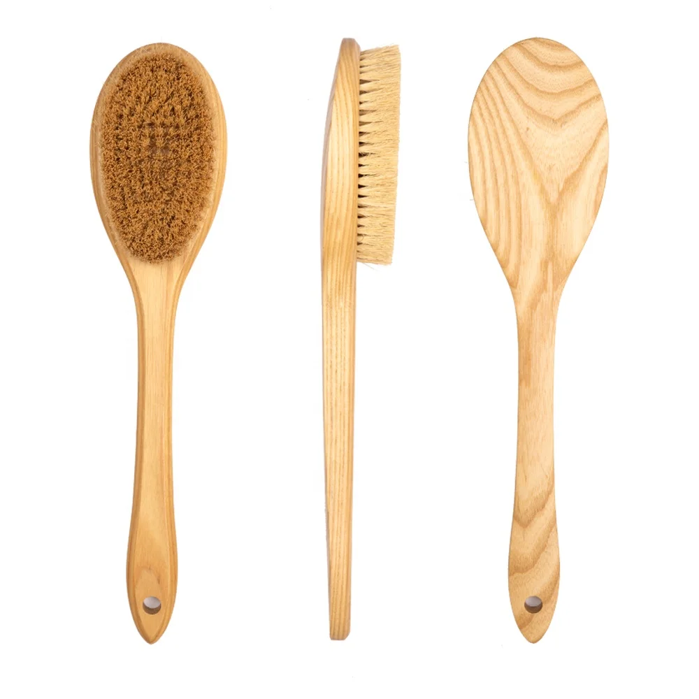 wooden belt sisal Dry body brush long handle wooden bath brush with handle