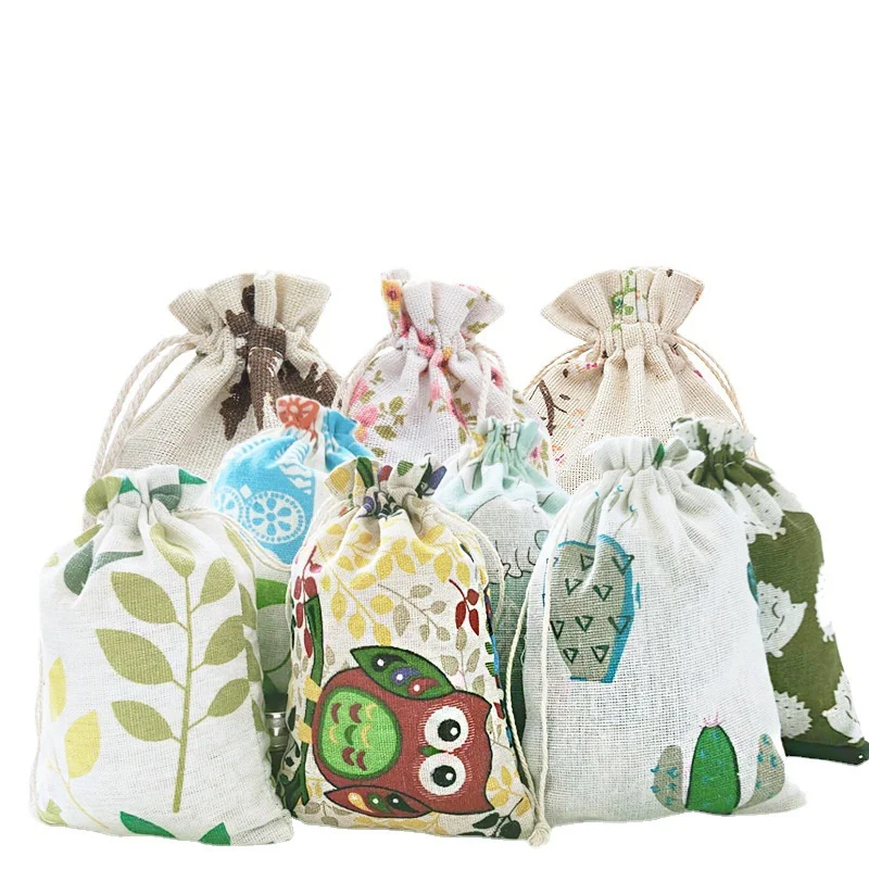 13*18 Printed Cotton Linen Drawstring Bag Recyclable Anti-Mosquito Incense Sachet and Fresh Linen Storage Bag in Stock
