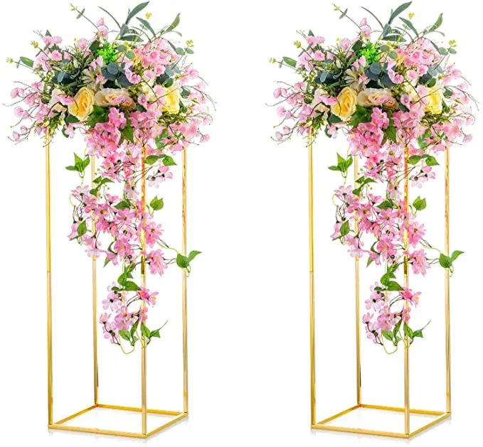 Wedding Wrought iron geometric metal wedding table centerpieces vases gold flower stands metal road