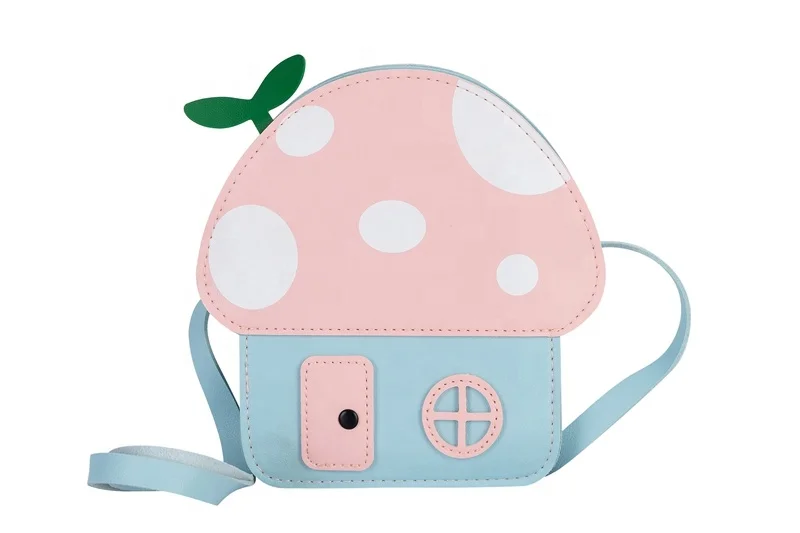 Heopono Yiwu Factory Faux PU Leather Small Crossbody Bag Boys Girls Lovely Cartoon Mushroom Children OEM Cute Fashion Kids Bag