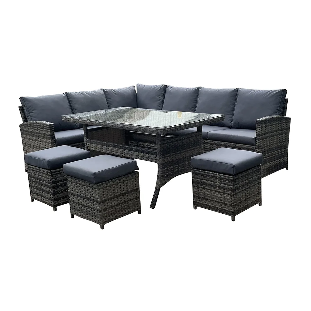 8 seats  UK hot sell waterproof outdoor furniture handmade wicker sofa  with 3 stools corner sofa