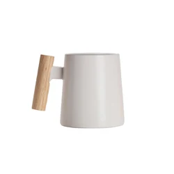New Custom Color Sustainable Matte Wooden Handle Ceramic Drinking Tea Cup With Lid