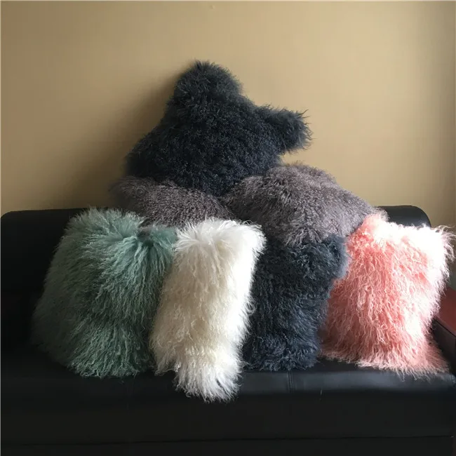 Different bright pink colors natural Sheep Skin Cushion
