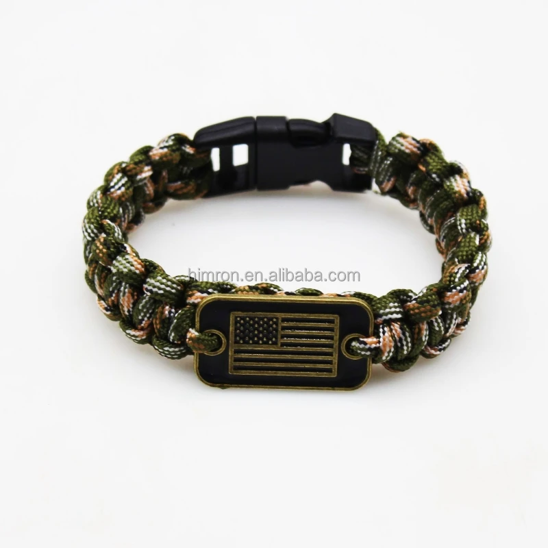 New Design Paracord Wristband Customized Metal Plate Woven Bracelets Men Blue Flag 550 Paracord Bracelet