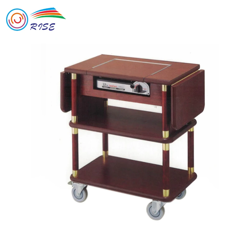 Modern commercial Hotel furniture solid wood finished dessert liquor storage service trolley