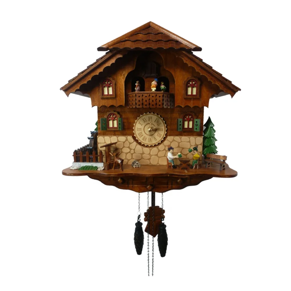 factory direct sale birds come out wood cuckoo pendulum retro wall clock
