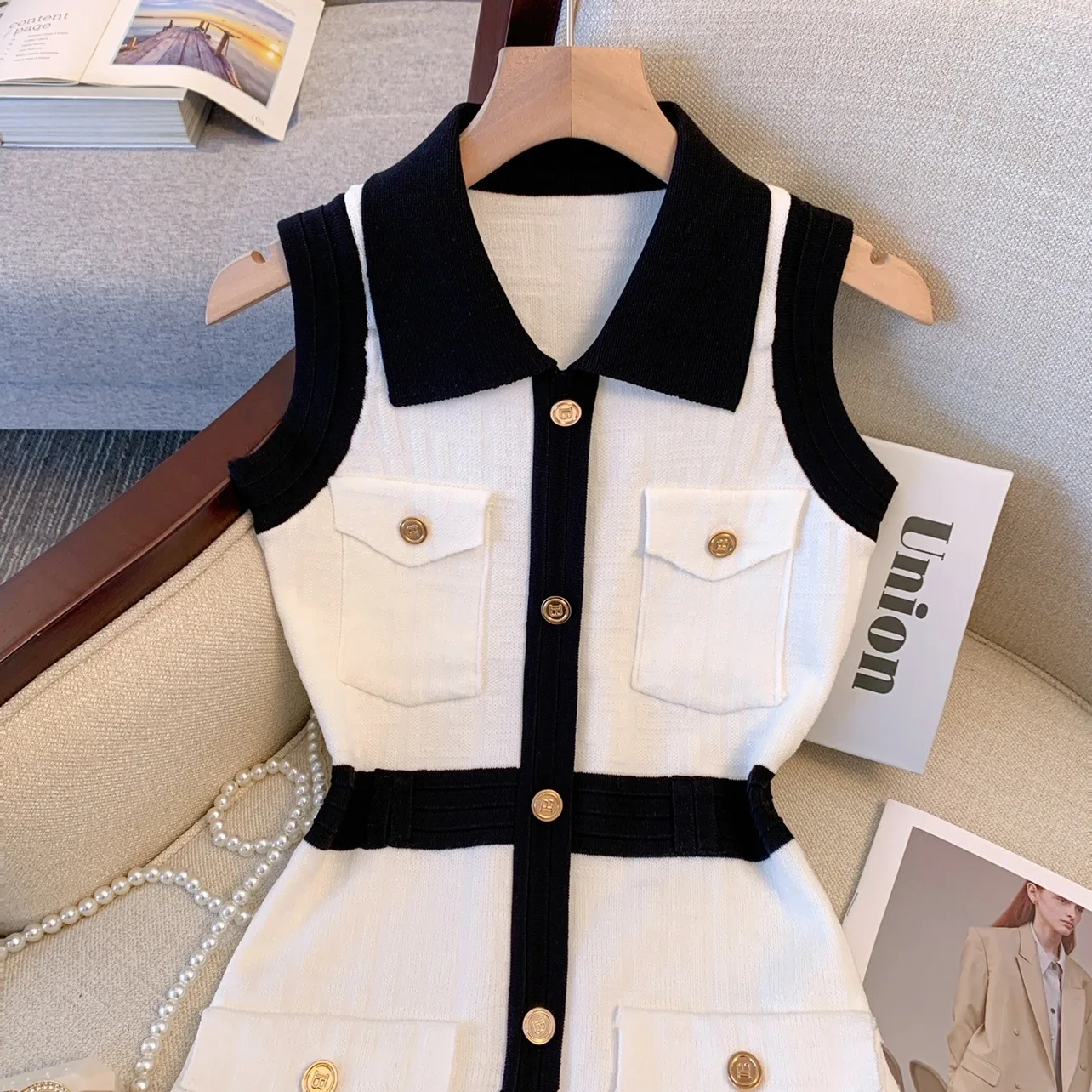 Fashion Style Black And White Women Mini Dress Jacquard Casual Summer Ladies Dress