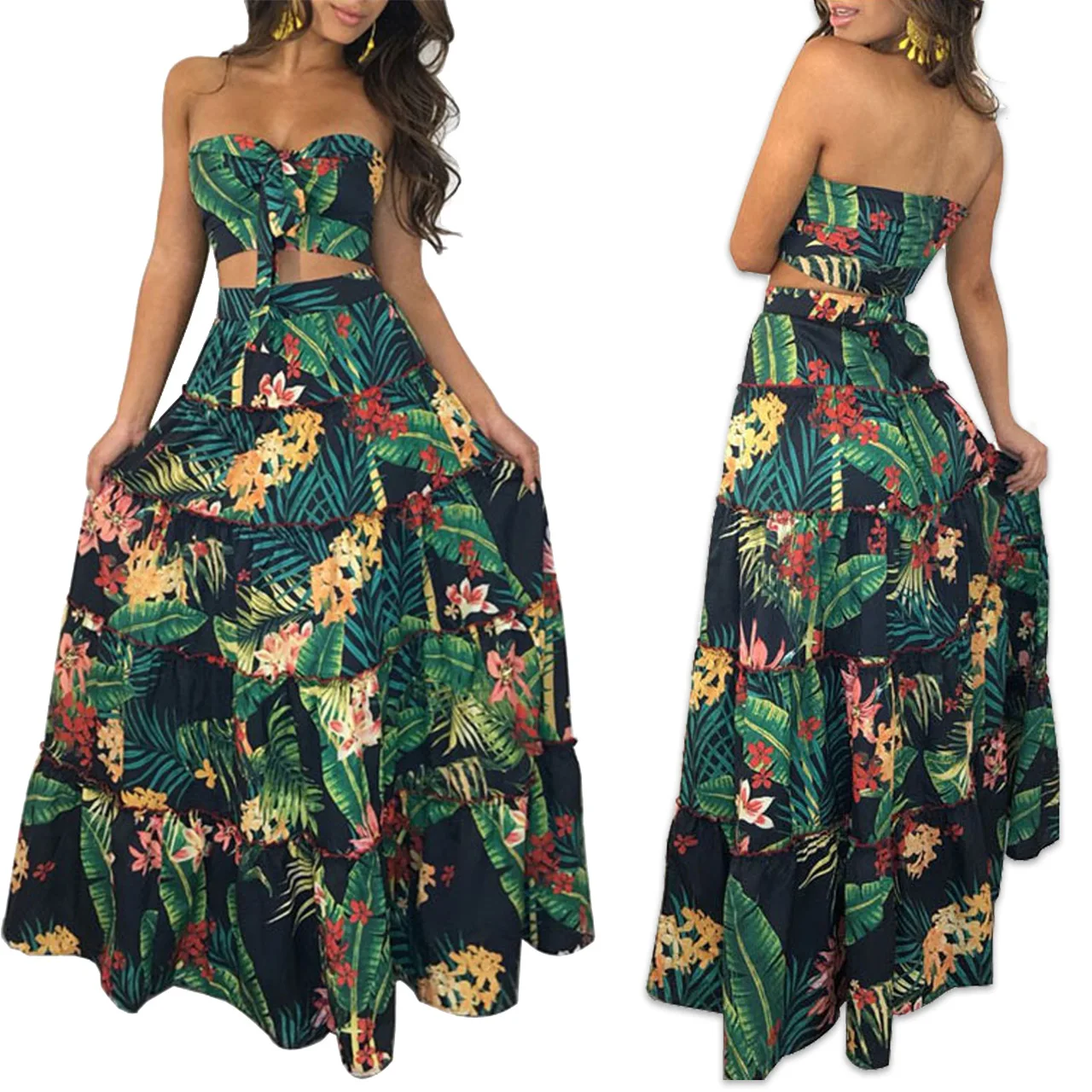 2022 summer beach fungus edge printed cake skirt two piece set party casual dresses