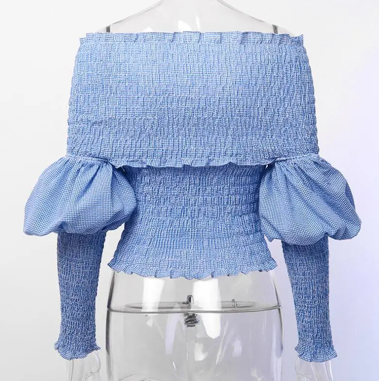 Elegant Ladies long flare sleeve off the shoulder women shirt blouse crop top shirts