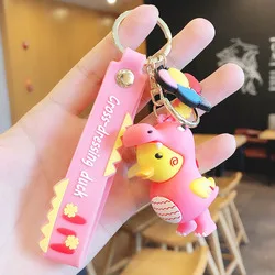 Hot Sale PVC Silicone Cartoon Dinosaur Duck Design Funny Key Chain Wholesale Custom Promotional Gift Car Bag Pendant Key Ring