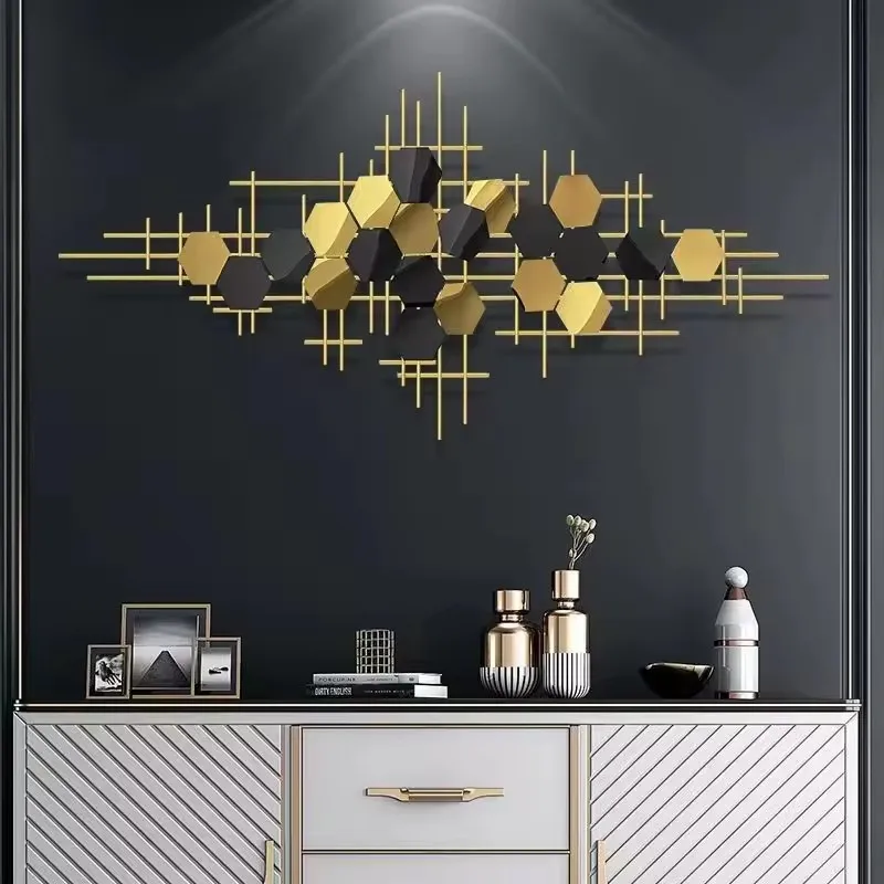 200*97cm Creative design horizontal wall mounted art 3d decors large gold metal wall decor for living room