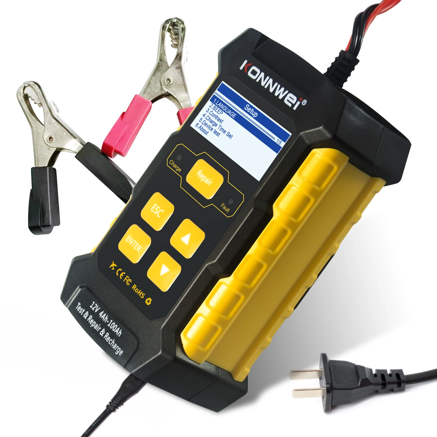 New Arrival Factory konnwei  battery tester Car battery charger 5A  with EU AU USA UK plug