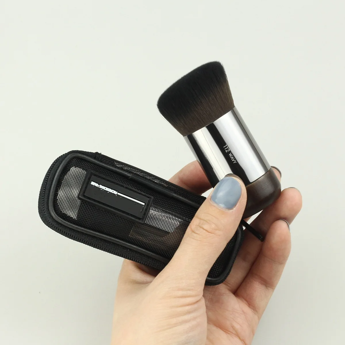 Luma Mini travel Natural Wood Buffing Portable Angled Flat Foundation Makeup Brush