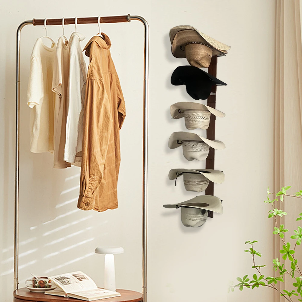 Stackable Display Rack 6 pcs Hat Rack for Baseball Caps, Wall Mounted Wooden