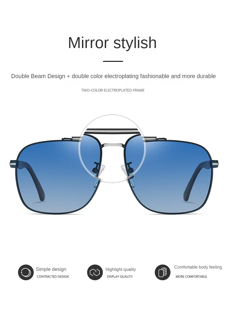 2023 blue Eyewear Square custom Brand Designer alloy Bulk Metal luxury glasses night vision car polarized driving sunglass men