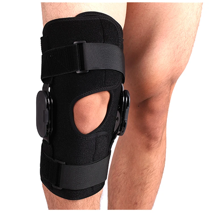 Adjustable hinged knee immobilizer with side stabilizers of locking dials for knee pain