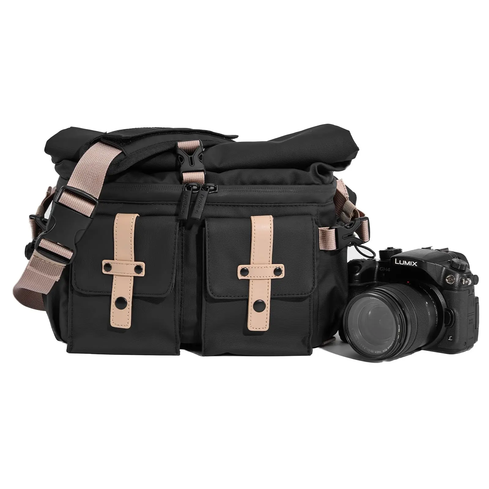 Cwatcun D90  Roll Top Waterproof DSLR SLR Mirrorless Travel Photography Bag Camera Messenger Bag for Canon For Nikon For Sony