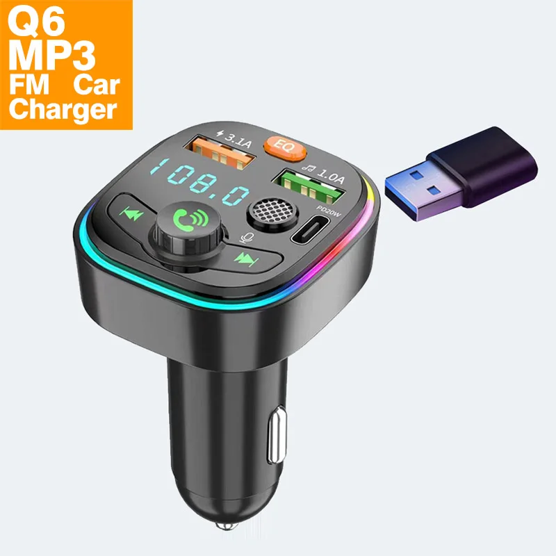 Q6 OEM ODM BT 5.0 QC3.0 PD Car Charger Hands-free Blue tooth Wireless Stereo MP3 Player Broadcast Music FM Transmitter