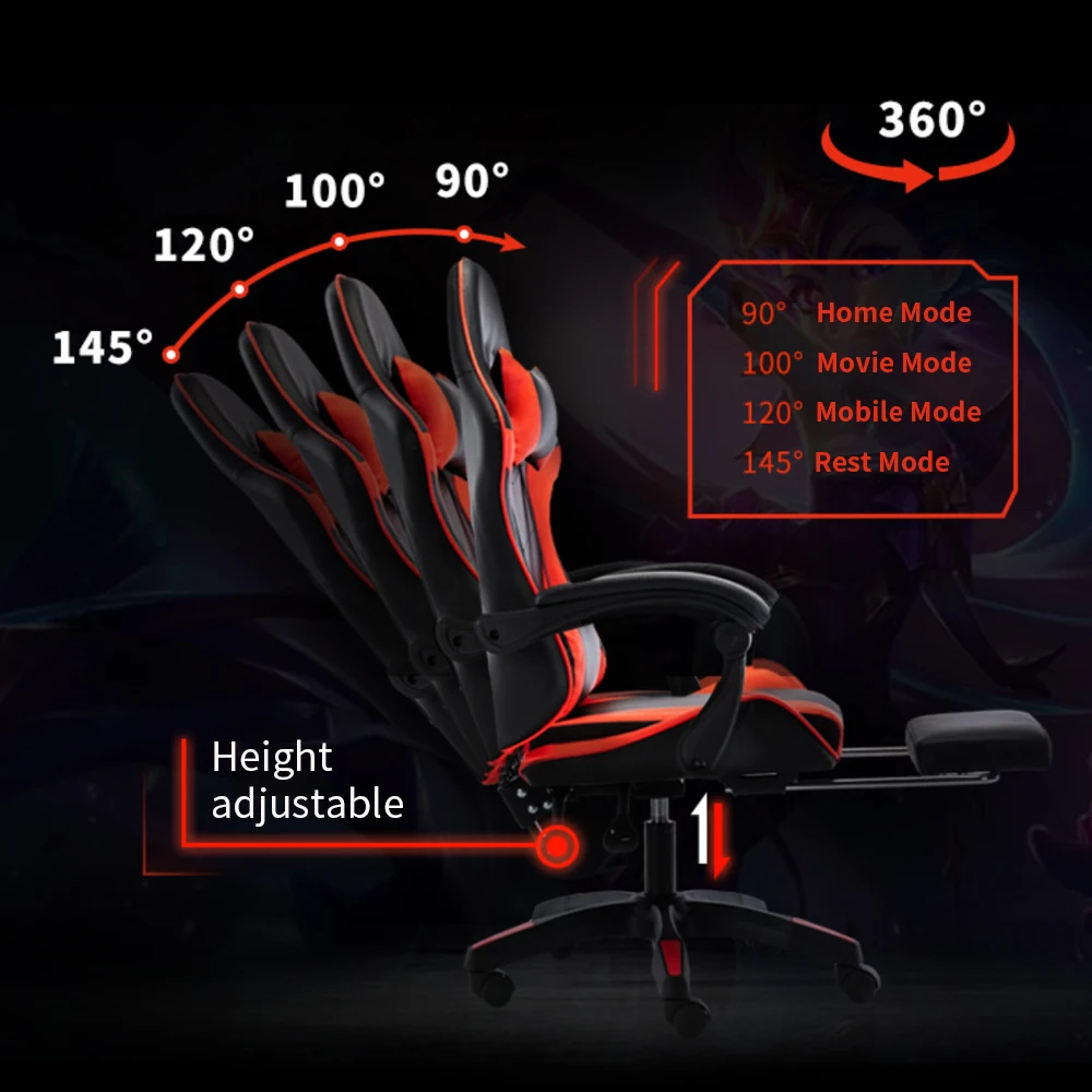Ergonomic Leather PU Gaming Desk Chair Footrest Swivel Rocker Headrest Lumbar Support Home Office Use High Metal Massaging