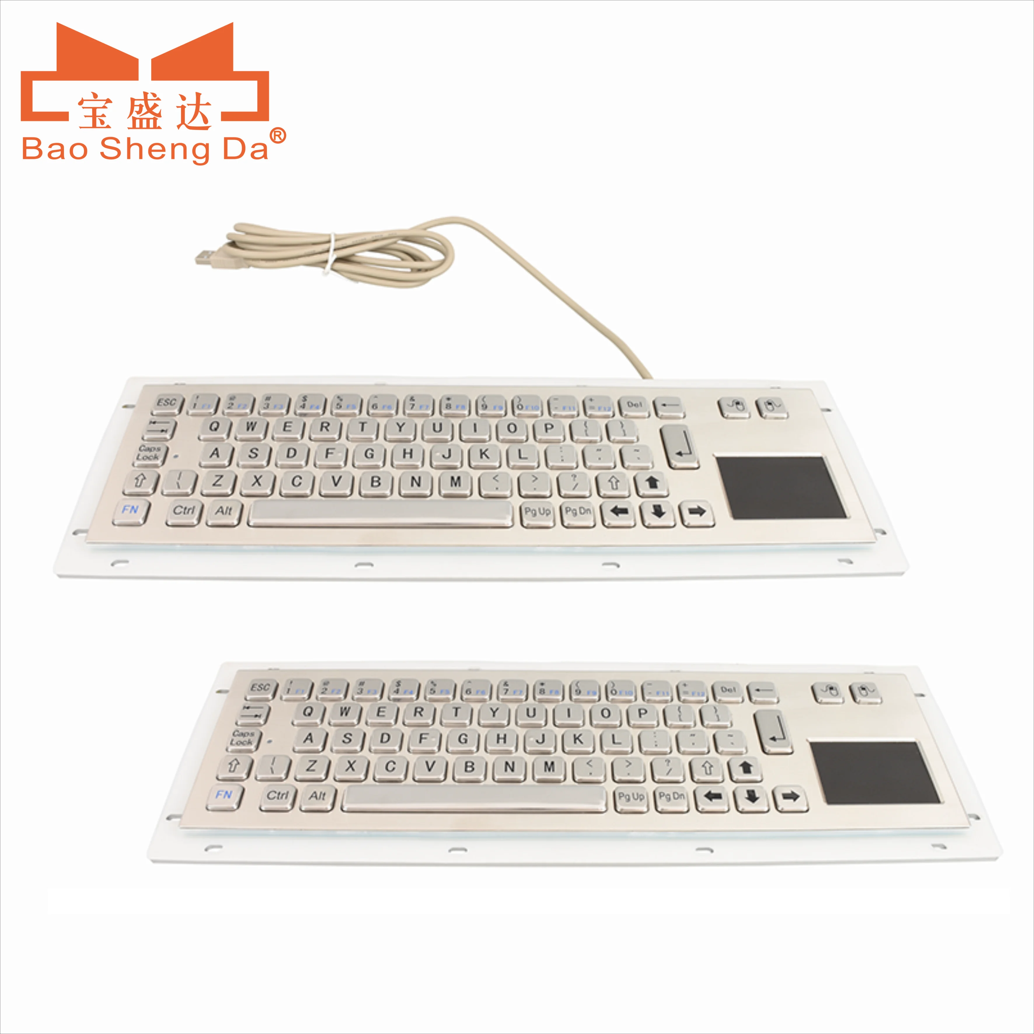 Ruggedized Vandal proof Waterproof Industrial Marine keyboard Stainless steel with backlit panel  with trackball mouse