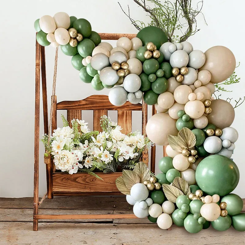 Sage Green Balloon Garland Kit Green White Metallic Gold Latex Balloons Arch Kit For Baby Shower Birthday Party Decorations