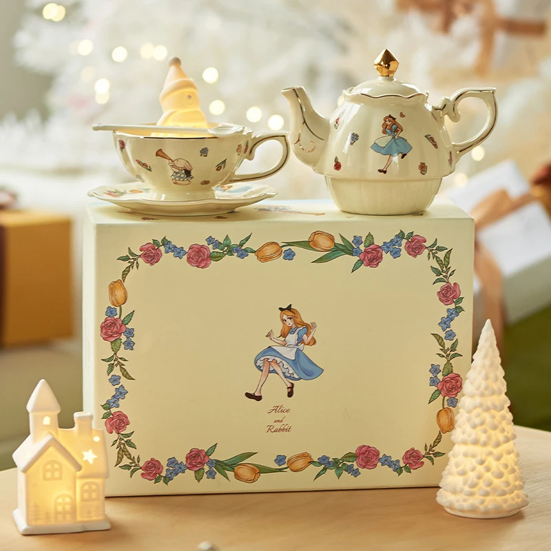 SIYUE Wholesale Butterfly Pastoral Retro Decal Porcelain Gold Rim Pot Cup ceramic coffee tea cup mug set wholesale 2699