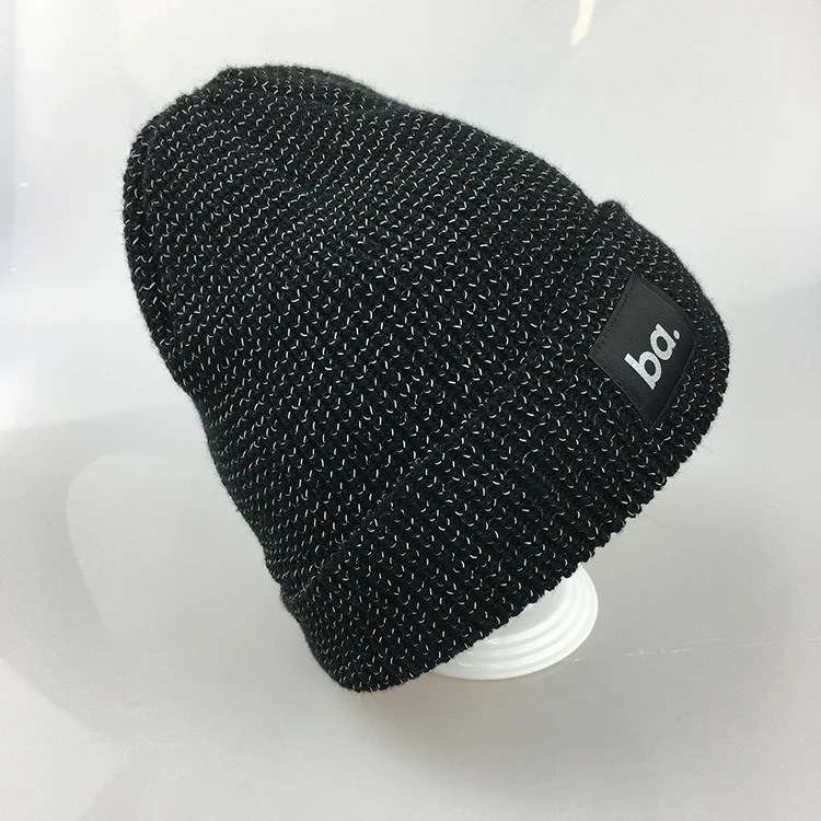 Reflective Material  Polar Fleece Inside Customized OEM Brand Hat bulk Beanie acrylic Custom Hat