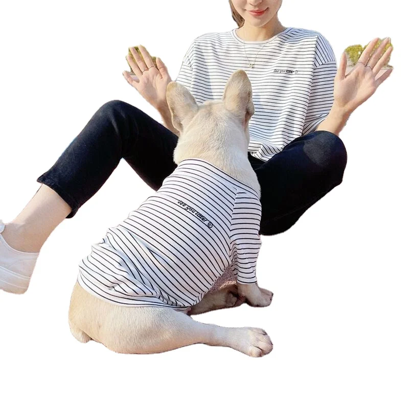 Best selling pet parent-child clothing summer striped cotton pet clothing cat and dog clothes