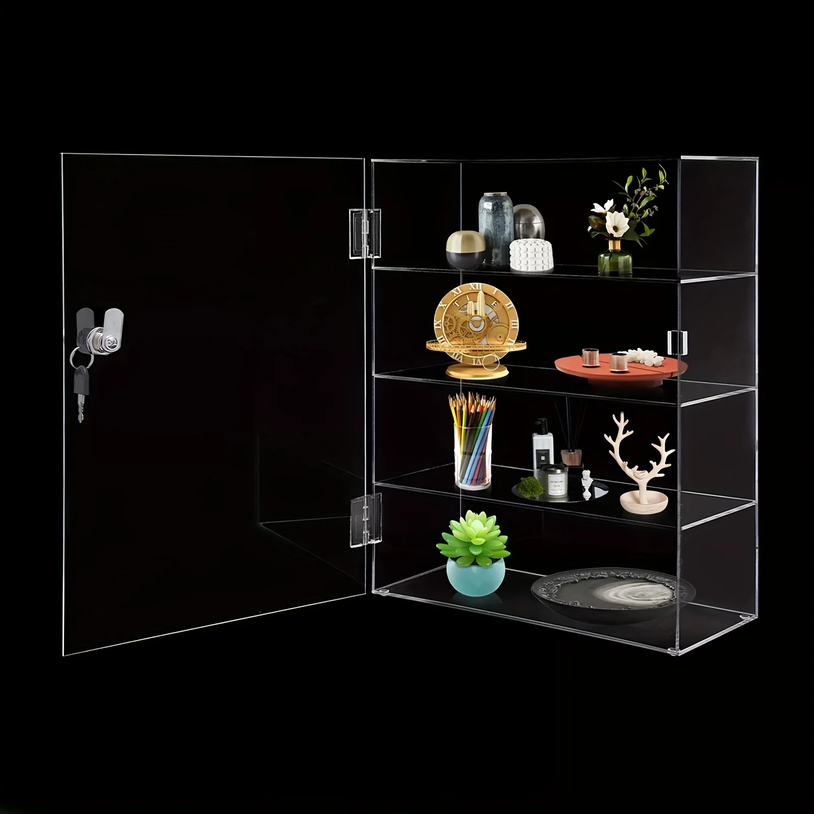 Countertop Display Case Clear Showcase Display Cabinet Multi Functional Safe Storage Box Acrylic Display Case with Lock Key