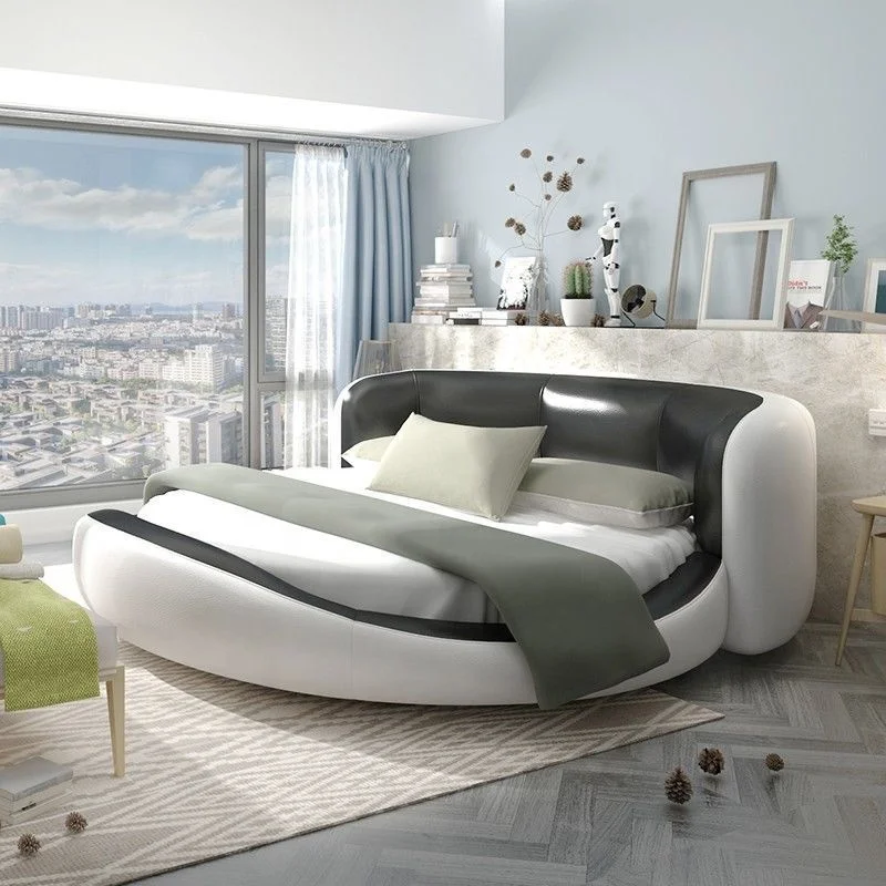 Hotel Luxury Round Double Bedroom Furniture Solid Wood King Bed