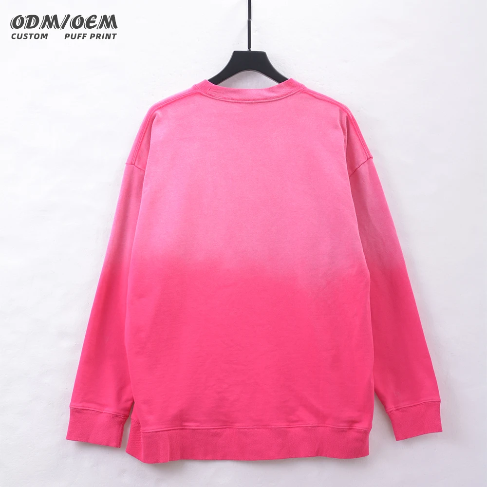 Streetwear Pigment dye 400gsm cotton acid wash crew neck sweatshirts oversized Sun Faded Washed sweatshirt for men and women
