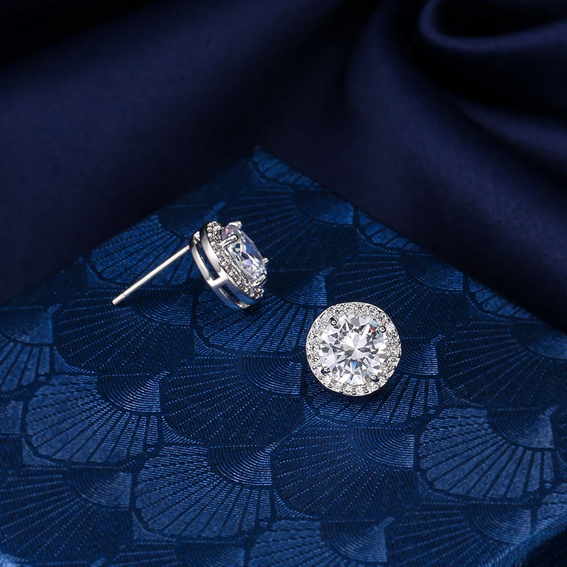 Weiman Jewelry High Quality Classic Halo 8MM Brilliant Round Cut Cubic Zirconia CZ Stud Earring For Women