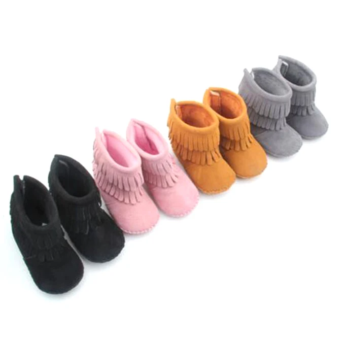 Custom Wholesale Winter Warm Snow Shoes Soft Sole Non-Slip Baby Toddler Booties Plush Tassel Infant Boots