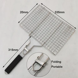 Folding Portable Stainless Steel Bbq Grilling Grill Basket Net For Roasting Meat With Wooden Handle