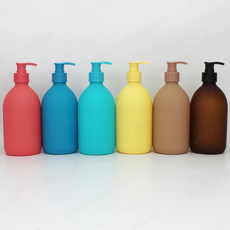 PET Shampoo Shower Gel Lotion Pump Plastic Spray Bottles Empty Amber Green 12oz 16oz 500ml 750ml Cosmetic Packaging Screw Cap
