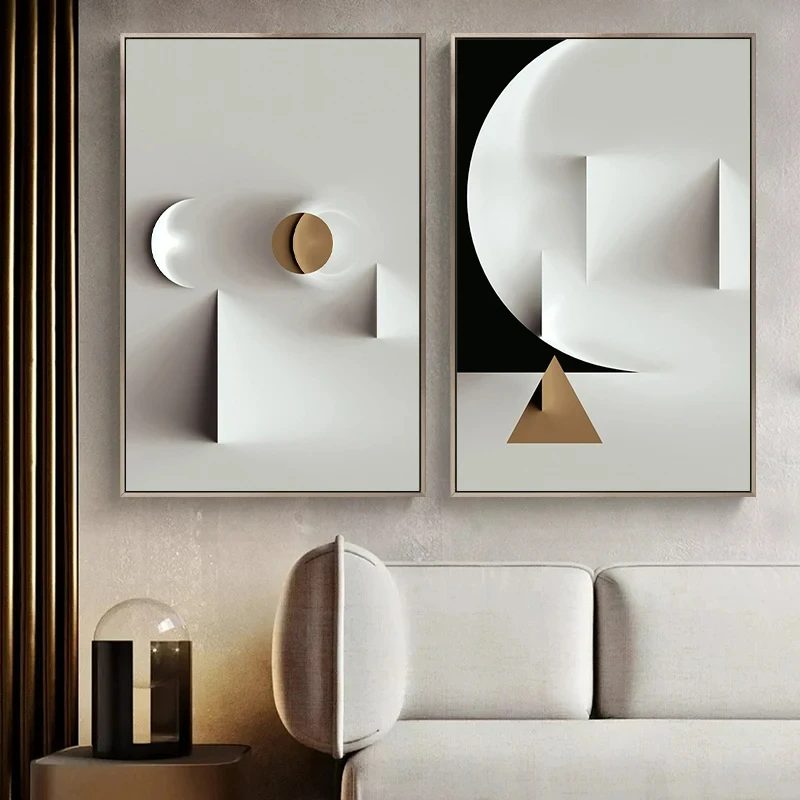 Geometric Pattern 3D Visual Art Modern Abstract Canvas Painting Posters and Prints Wall Pictures for Living Room Home Decoration