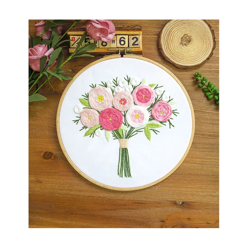 Xiurun  HOT Selling Handmade Embroidery Set Needlework Sewing Craft Purple Daisyflower DIY Embroidery Kits